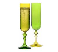 Krosno Flûtes à Champagne Jaune-Vert, lot de 2, 220 ml, Collection Bubble | Pour champagne prosecco mousseux et cocktails légers, Verres peints à la main, Coffret cadeau, Lavage à la main