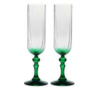 Krosno Flûtes à Champagne 220 ml avec pied vert, lot de 2 - pour mocktails, Mimosa, Prosecco, Cava et Spritz - cristal sans plomb - compatibles lave-vaisselle - Bubble Celebration Moments