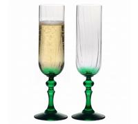Krosno Flûtes à Champagne Lot de 2, 220 ml, Pied Vert, Collection Bubble | Celebration Moments, Verres à prosecco, vin pétillant, cocktail, Cristal sans plomb, Compatibles lave-vaisselle, Idée cadeau