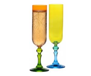 Krosno Flûtes à Champagne Orange-Jaune, lot de 2, 220 ml, Collection Bubble | Pour champagne prosecco mousseux et cocktails, Verres peints à la main, Coffret cadeau, Lavage à la main