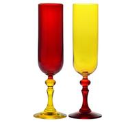 Krosno Flûtes à Champagne Rouge-Jaune, lot de 2, 220 ml, Collection Bubble | Pour champagne prosecco mousseux et cocktails, Verres peints à la main, Coffret cadeau, Lavage à la main