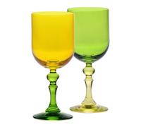 Krosno Verres à Vin Jaune-Vert, lot de 2, 300 ml, Collection Bubble | Pour vin rouge blanc Prosecco et cocktails, Verres peints à la main, Coffret cadeau, Lavage à la main
