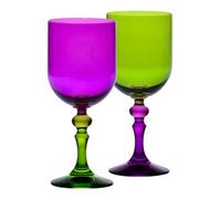 Krosno - Verres à Vin Rouge et Blanc, Mocktails et Eau 300 ml - Lot de 2 - Collection Bubble - Vert-Violet - Cristal Sans Plomb - Peints à la Main