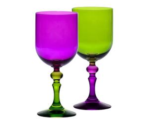 Krosno Verres à Vin Violet-Vert, lot de 2, 300 ml, Collection Bubble | Pour vin rouge blanc Prosecco et cocktails, Verres peints à la main, Coffret cadeau, Lavage à la main