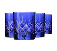 Krosno - Verres à Whisky, Bourbon et Scotch 250 ml, Lot de 4 - Collection Saga - Verre en Cristal - Faits à la Main - Bleus, Taillés - Idéal comme Cadeau, Blue
