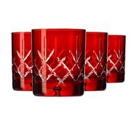 Krosno - Verres à Whisky, Bourbon et Scotch 250 ml, Lot de 4 - Collection Saga - Verre en Cristal - Faits à la Main - Rouges, Taillés - Idéal comme Cadeau, Red