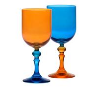 Krosno - Verres colorés pour vin rouge et blanc, mocktails et eau - 2 x 300 ml - Collection Bubble - Orange-Bleu - Cristal sans plomb - Peints à la main