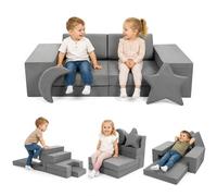 Krovtoy Canapé modulaire 9 pièces pour enfants, canapé de jeu modulaire pour enfants, canapé pour enfant combinable avec coussin étoile et lune, convertible en canapé et château de jeu, gris pour