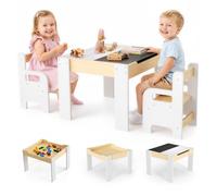 Krovtoy Ensemble de 2 chaises pour enfants, table de jeu multifonctionnelle avec tableau, meuble d'apprentissage en bois avec espace de rangement, table ergonomique pour enfants pour apprendre à