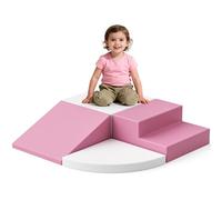 Krovtoy Lot de 4 blocs de construction en mousse pour enfants, grands blocs de construction souples pour grimper, ramper et jouer, escalader bébé à l'intérieur, antidérapants et stables (rose et blanc