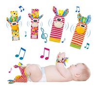 KroY PecoeD Bébé Poignet et Chaussettes Hochet, 4 Pcs Hochet Bebe Bell Strap Poignet et Pied Finder Jouets d'éveil pour Tout-petits Garçons Filles Développement Sensoriel Cadeau
