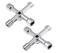 KroY PecoeD Lot de 2 clés utilitaires multifonctions à 4 voies pour eau électrique à gaz et boîte d'armoire ouverte, clé multifonctionnelle, clé universelle 4 voies, argent