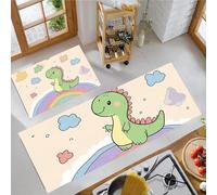 KRSAZCM Animaux Dessin Animé Tapis de Cuisine Devant Evier Antidérapant Lavable, Animaux Dinosaures Tapis Couloir Absorbant pour Buanderie Cuisine Salle de Bain - 40x60+40x120cm