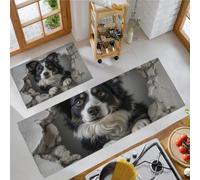 KRSAZCM Animaux Mignons Lot de 2 Tapis Cuisine antidérapants lavables, Border Collie Tapis de Cuisine, Noir - 40x60+40x120cm
