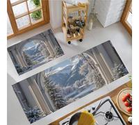 KRSAZCM Architecture Européenne Tapis de Cuisine Devant Evier Antidérapant Lavable, Forêt des Arches Tapis Couloir Absorbant pour Buanderie Cuisine Salle de Bain - 40x60+40x120cm