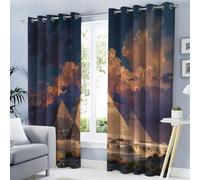 KRSAZCM Architecture Pyramidale Rideaux Occultants, Magnificence Naturelle Rideaux Thermiques - Gris Brun Isolants Anti Froid Rideau À Oeillets pour Salon Chambre, L117×H230cm (2 Panneaux)