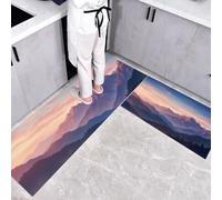 KRSAZCM Beauté L'Aquarelle Tapis de Cuisine Devant Evier Antidérapant Lavable, Montagnes Forêts Ciel Tapis Couloir Absorbant pour Buanderie Cuisine Salle de Bain - 43x75+43x150cm