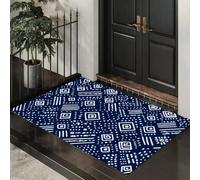KRSAZCM Bleu Marine Paillasson Attrape-Poussière, Losange Bohême Tapis de Sol Antidérapant, Tribu La Géométrie Absorbantes pour Entrée Porte Couloir - 60 x 90 cm