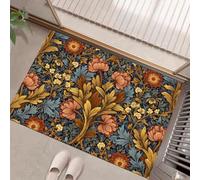 KRSAZCM Branches Feuilles Florales Rétro Tapis d'entrée, Style William Morris Antidérapant Paillasson Entrée Lavable - Couleur Orange Tapis de Porte Absorbant pour Hall Salle de Bain, 40 x 60 cm