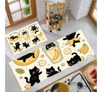KRSAZCM Chat Banane Lot de 2 Tapis Cuisine antidérapants lavables, Style D'Animation Anti-Fatigue paillasson Cuisine pour décoration de Maison Bureau Debout, 40x60+40x120cm