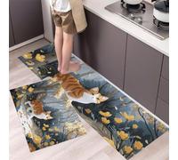 KRSAZCM Chat Mignon des Forêts Lot de 2 Tapis Cuisine antidérapants lavables, Style D'Animation Anti-Fatigue paillasson Cuisine pour décoration de Maison Bureau Debout, 44x70+44x120cm
