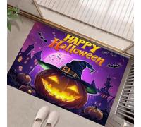 KRSAZCM Dark Fantasy Tapis D'Entrée Intérieur - Lanterne Citrouille Chapeau Sorcière Paillasson Lavable À Motifs, Violet Tapis Antidérapant pour Salle des Enfants, Cuisine Chambre - 60 X 90 Cm