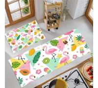 KRSAZCM Dessins Animés D'Été Tapis de Cuisine Devant Evier Antidérapant Lavable, Flamant Rose Tapis Couloir Absorbant pour Buanderie Cuisine Salle de Bain - 40x60+40x120cm