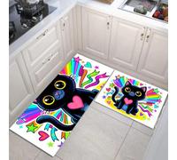 KRSAZCM Dessins Animés Et Animations Tapis de Cuisine Devant Evier Antidérapant Lavable, Chat Mignon Tapis Couloir Absorbant pour Buanderie Cuisine Salle de Bain - 50x80+50x120cm