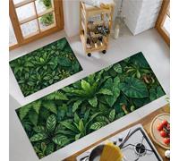 KRSAZCM Feuilles Tropicales Lot de 2 Tapis de Cuisine antidérapant, Monstera Deliciosa Dense Lavable Tapis de Cuisine pour Cuisine Couloir Chambre à Coucher, 43x75+43x150cm