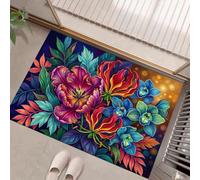 KRSAZCM Fleurs Bohèmes Paillasson D'Entrée Discret Absorbant - 50 x 80 cm - Antidérapant -Lotus Abstrait Tapis De Sol pour Entrée d'animaux Salle De Bain - Bleu-Vert