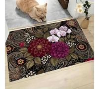 KRSAZCM Fleurs Géométriques À Motifs Cachemire Tapis Entree Interieur, Pays des Ténèbres Antidérapant et Doux Paillasson Lavable en Machine pour Couloir entrée ou Cuisine, 90 x 150 cm