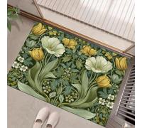 KRSAZCM Fleurs Rétro Paillasson D'Entrée Discret Absorbant - 50 x 80 cm - Antidérapant -Tulipe William Morris Tapis De Sol pour Entrée d'animaux Salle De Bain - Beige