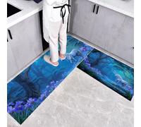 KRSAZCM Forêt des Contes Fées Tapis de Cuisine Devant Evier Antidérapant Lavable, Licorne Iris Tapis Couloir Absorbant pour Buanderie Cuisine Salle de Bain - 50x80+50x120cm