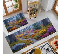 KRSAZCM Forêt Mystérieuse Tapis de Cuisine Devant Evier Antidérapant Lavable, Fleurs Sauvages Mousse Tapis Couloir Absorbant pour Buanderie Cuisine Salle de Bain - 50x80+50x120cm
