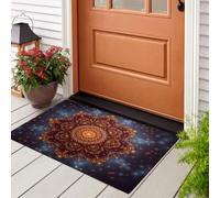 KRSAZCM Géométrie du Luxe Léger Paillasson D'Entrée Discret Absorbant - 45 x 75 cm - Antidérapant -Mandala Ciel Étoilé Tapis De Sol pour Entrée d'animaux Salle De Bain - Orange Doré