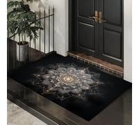 KRSAZCM Géométrie Mystérieuse Paillasson D'Entrée Discret Absorbant - 40 x 60 cm - Antidérapant -Mandala Bohème Tapis De Sol pour Entrée d'animaux Salle De Bain - Noir