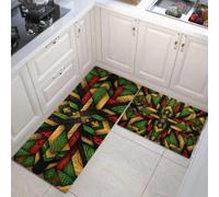 KRSAZCM Géométrique Rétro Lot de 2 Tapis Cuisine antidérapants lavables, Kaléidoscope À Chevrons Tapis de Cuisine, Vert Foncé - 50x80+50x120cm