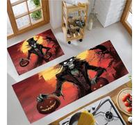 KRSAZCM Halloween Animé Tapis de Cuisine Devant Evier Antidérapant Lavable, Épouvantail Squelette Tapis Couloir pour Buanderie Cuisine Salle de Bain - 43x75+43x150cm