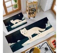 KRSAZCM Illustrations Minimalistes Tapis de Cuisine 2 pièces, Lune du Renard Tapis de Cuisine antidérapant, Blanc Cassé Tapis de Sol de Cuisine Absorbant résistant aux Taches - 43x75+43x150cm