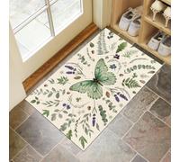 KRSAZCM Insectes Jardin Paillasson Attrape-Poussière, Vignes À Papillons Tapis de Sol Antidérapant Lavable en Machine, 50 x 80 cm Tapis d'Entrée pour Chien Entrée Porte et Couloir - Vert