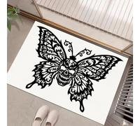KRSAZCM Insectes Rétro Paillasson Attrape-Poussière, Papillon Sculpté Tapis de Sol Antidérapant Lavable en Machine, 50 x 80 cm Tapis d'Entrée pour Chien Entrée Porte et Couloir - Noir