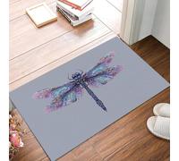 KRSAZCM Insectes Simples Paillasson Attrape-Poussière, Magnifique Libellule Tapis de Sol Antidérapant Lavable en Machine, 45 x 75 cm Tapis d'Entrée pour Chien Entrée Porte et Couloir - Violet