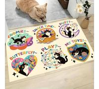 KRSAZCM Jaune Clair Paillasson Attrape-Poussière, Jouer avec Les Chats Tapis de Sol Antidérapant, Graffiti Dessin Animé Absorbantes pour Entrée Porte et Couloir - 80 x 120 cm