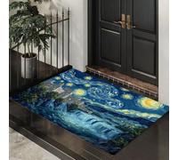 KRSAZCM Lac Bleu Paillasson Attrape-Poussière, Architecture du Ciel Étoilé Tapis de Sol Antidérapant, Paysage Peint À l'huile Absorbantes pour Entrée Porte Couloir - 90 x 150 cm