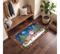 KRSAZCM Le Père Noël Sa Maison en Bois Paillasson D'Entrée, Noël en Dessin Animé Tapis De Porte Antidérapant Lavable Machine, Saphir Tapis Absorbant pour Entrée Porte Couloir - 45 X 75 Cm