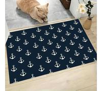 KRSAZCM Lignes d'ancrage Paillasson d'Entrée, Thème Nautique Tapis de Porte Antidérapant Lavable Machine, Bleu Foncé Tapis Absorbant Attrape-Poussière pour Entrée Porte Couloir - 45 x 75 cm