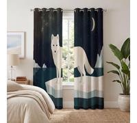 KRSAZCM Lune du Renard Rideaux Occultants, Illustrations Minimalistes Rideaux Thermiques - Blanc Cassé Isolants Anti Froid Rideau À Oeillets pour Salon Chambre, L117×H230Cm (2 Panneaux)