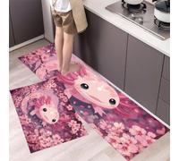 KRSAZCM Mignonne Salamandre Fleur Cerisier Lot de 2 Tapis Cuisine antidérapants lavables, Style Anime Anti-Fatigue paillasson Cuisine pour décoration de Maison Bureau Debout, 40x60+40x120cm