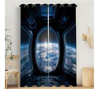 KRSAZCM Objets Spatiaux Rideaux Opaques - Hublot Spatial Occultants À Isolation Thermique pour Salon Chambre - Bleu Marine Décoration Intérieure avec Œillets - L140×H260Cm (2 Panneaux)