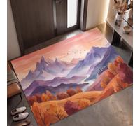 KRSAZCM Oiseaux des Montagnes Et des Forêts Paillasson pour L'Intérieur - 45 X 75 Cm - Paysage d'automne Paillasson Antidérapant Anti-Saleté Lavable pour Porte D'Entrée Balcon, Orange Crépuscule